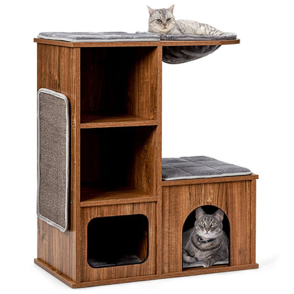 Cat furniture with cave mats cat playhouse wooden cat tree cat house climbing tree 69x39x 80.5 cm
