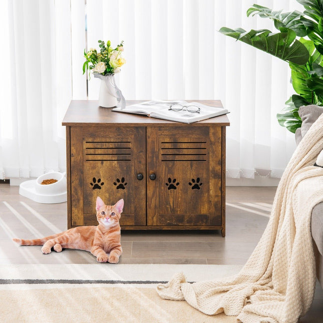 Katzenhaus Katzentoilette mit Doppellamellentüren Katzenschrank 70 x 52 x 51 cm braun