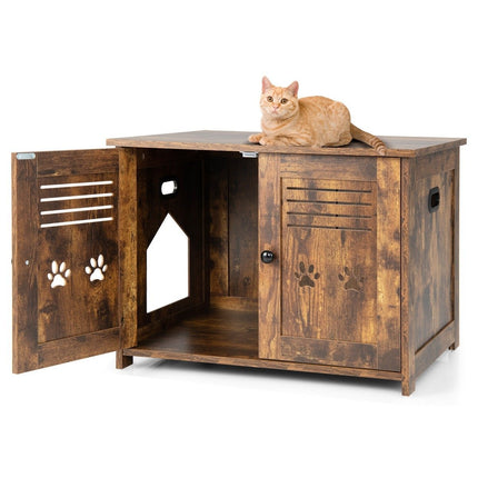 Katzenhaus Katzentoilette mit Doppellamellentüren Katzenschrank 70 x 52 x 51 cm braun