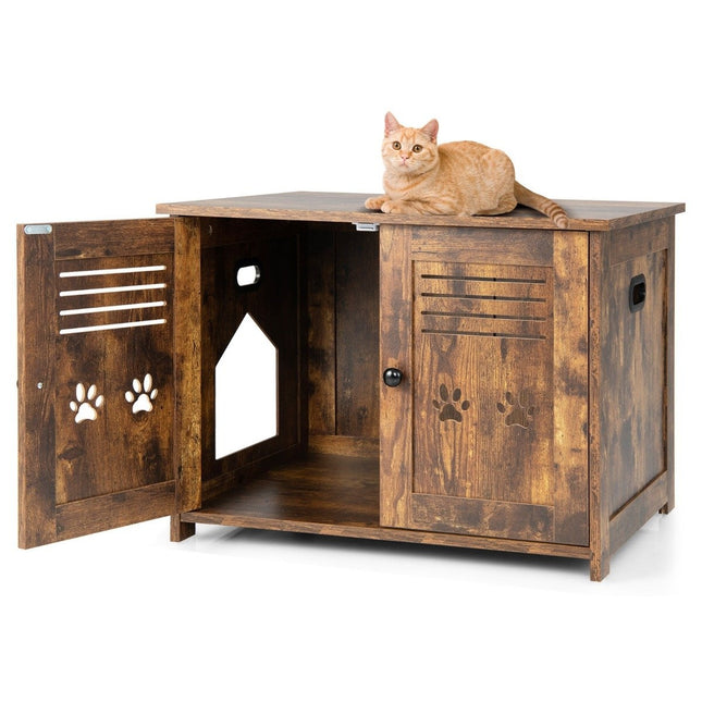 Katzenhaus Katzentoilette mit Doppellamellentüren Katzenschrank 70 x 52 x 51 cm braun
