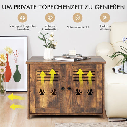 Katzenhaus Katzentoilette mit Doppellamellentüren Katzenschrank 70 x 52 x 51 cm braun