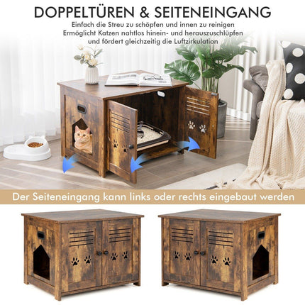 Katzenhaus Katzentoilette mit Doppellamellentüren Katzenschrank 70 x 52 x 51 cm braun