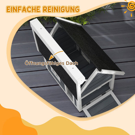 Katzenhaus aus Holz, wetterfest, aufklappbares Dach, grau