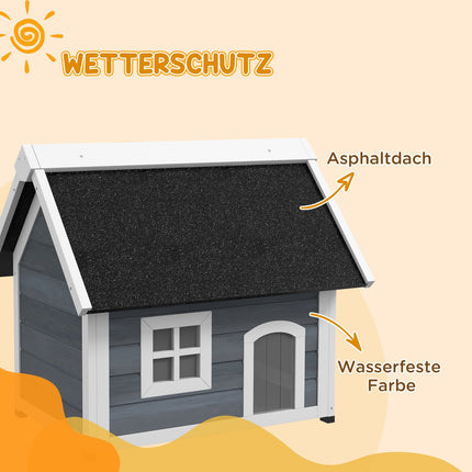 Katzenhaus aus Holz, wetterfest, aufklappbares Dach, grau