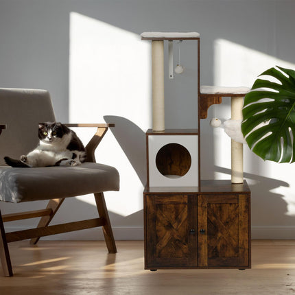 Cat scratcher with litter box cabinet 128 cm