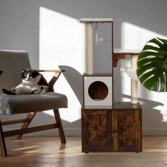 Katzenkratzbaum mit Katzenkloschrank 128 cm