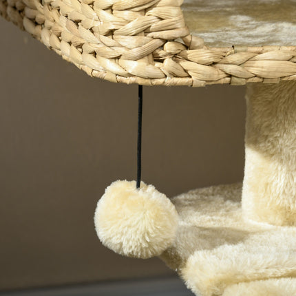 Kratzbaum 98cm mit Sisal, 2 Liegeflächen, Spielball, Beige
