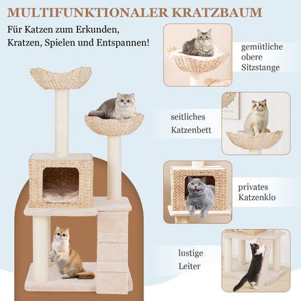 Katzenschwanz-Kratzbaum, Katzenbaum mit Sisalstämmen &amp; Sitz &amp; Katzenhaus &amp; Leiter, Katzenturm