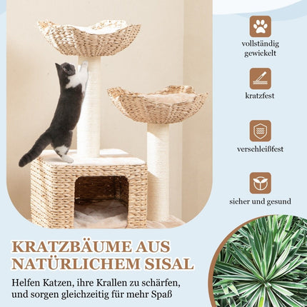 Katzenschwanz-Kratzbaum, Katzenbaum mit Sisalstämmen &amp; Sitz &amp; Katzenhaus &amp; Leiter, Katzenturm