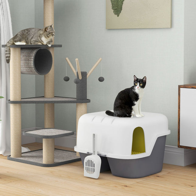 Katzentoilette mit Deckel und Sieb, für den Innenbereich, Kunststoff, creme