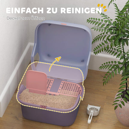Katzentoilette mit Deckel, Schaufel, Sieb – lila, kleine Katzen