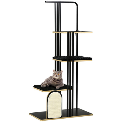 Cat tree 170cm, large black steel with cushions & platforms