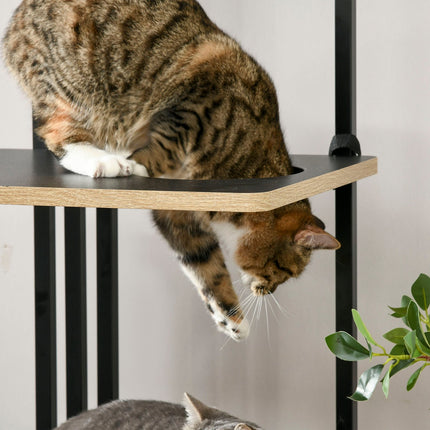 Cat tree 170cm, large black steel with cushions & platforms