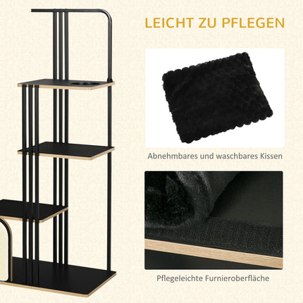 Cat tree 170cm, large black steel with cushions & platforms