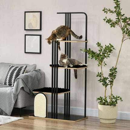 Cat tree 170cm, large black steel with cushions & platforms