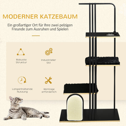 Cat tree 170cm, large black steel with cushions & platforms