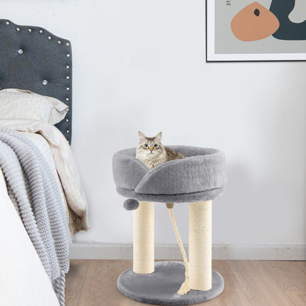 Katzenbaum Katzenkratzbaum mit weicher Sitzfläche Sisalturm für Katzen grau