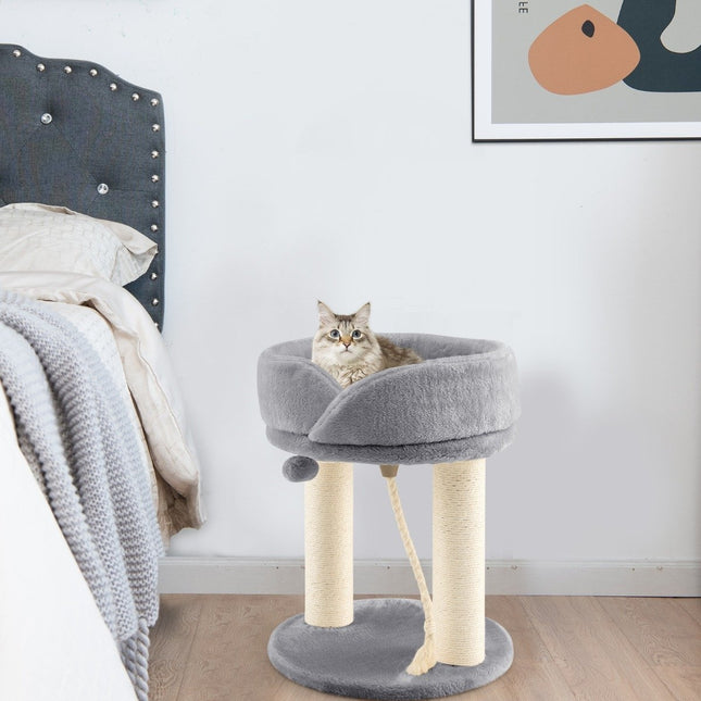 Katzenbaum Katzenkratzbaum mit weicher Sitzfläche Sisalturm für Katzen grau