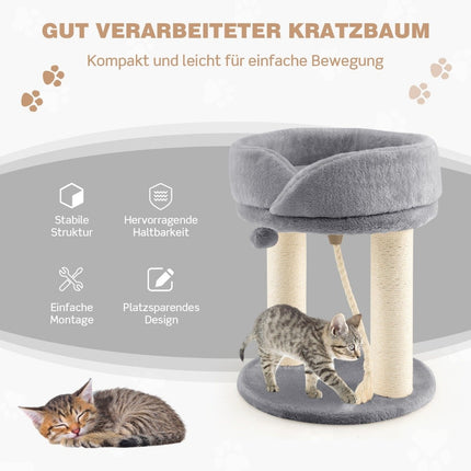 Katzenbaum Katzenkratzbaum mit weicher Sitzfläche Sisalturm für Katzen grau