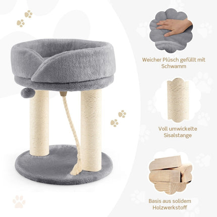 Katzenbaum Katzenkratzbaum mit weicher Sitzfläche Sisalturm für Katzen grau