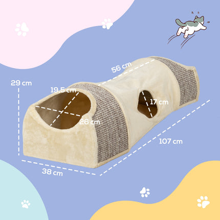 Foldable cat tunnel - 2 houses, 3 openings, beige