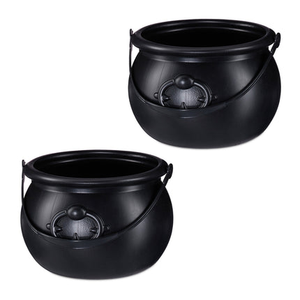 Cauldron Set of 2 – Black Halloween Decoration Pots