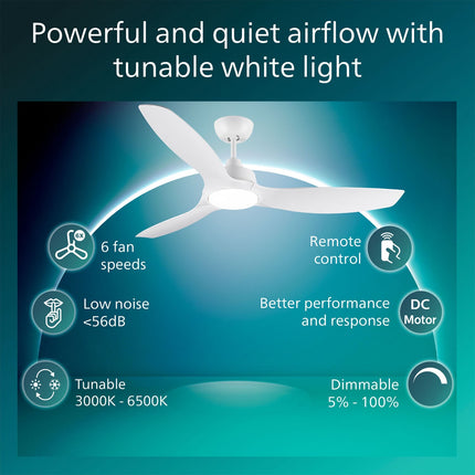 Deckenventilatorleuchte 132 cm, dimmbare LED, Fernbedienung