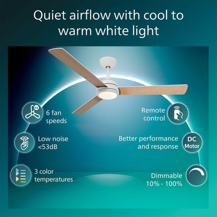 Ceiling Fan With LED Light 132cm, Remote, Tunable White