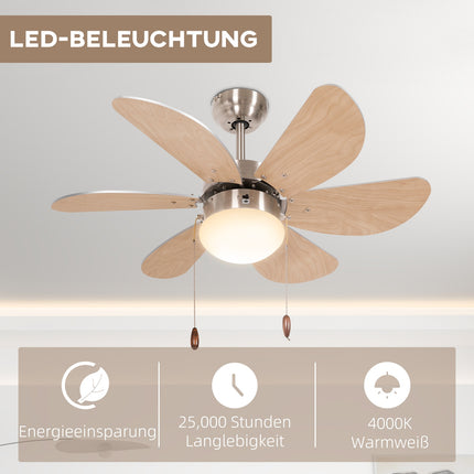 Stropní ventilátor s LED světlem, 6 oboustranných lopatek