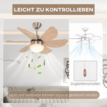 Stropní ventilátor s LED světlem, 6 oboustranných lopatek