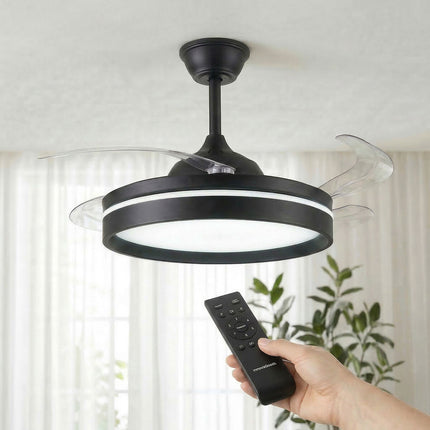 Deckenventilator mit LED-Beleuchtung, Fernbedienung, 4 versenkbaren Flügeln