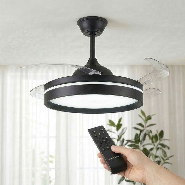 Stropní ventilátor s LED světlem, dálkové ovládání, 4 zatahovací lopatky