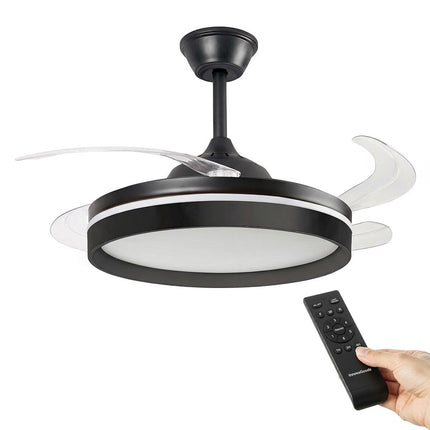 Deckenventilator mit LED-Beleuchtung, Fernbedienung, 4 versenkbaren Flügeln