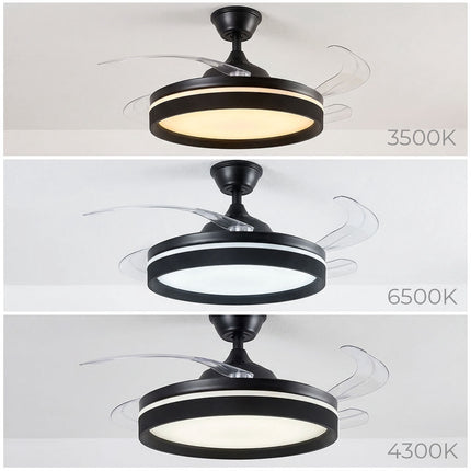 Deckenventilator mit LED-Beleuchtung, Fernbedienung, 4 versenkbaren Flügeln