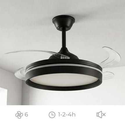 Deckenventilator mit LED-Beleuchtung, Fernbedienung, 4 versenkbaren Flügeln