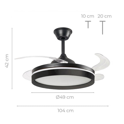 Deckenventilator mit LED-Beleuchtung, Fernbedienung, 4 versenkbaren Flügeln