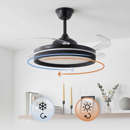 Deckenventilator mit LED-Beleuchtung, Fernbedienung, 4 versenkbaren Flügeln