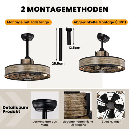 Deckenventilator mit Licht, 50 cm, Fernbedienung und 4H-Timer