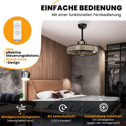 Deckenventilator mit Licht, 50 cm, Fernbedienung und 4H-Timer