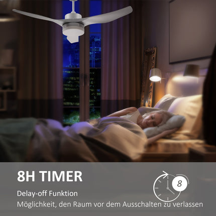 Ceiling fan with LED light and remote control, 6 speeds, white