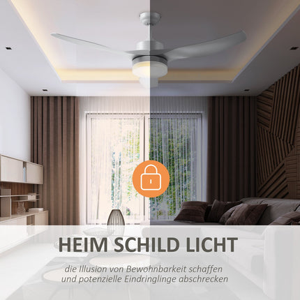 Ceiling fan with LED light and remote control, 6 speeds, white