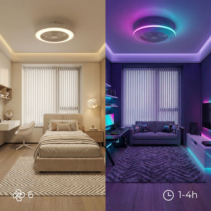 Deckenventilator mit RGB-LED-Licht, Fernbedienung, versteckte Flügel