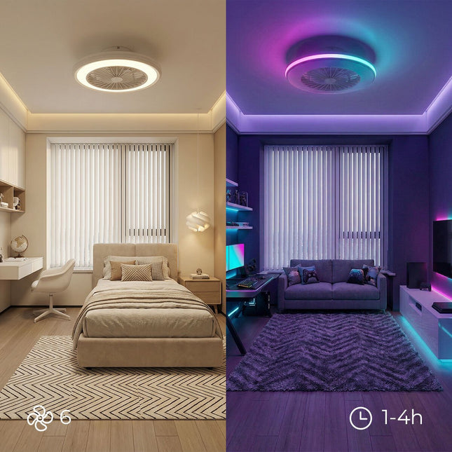 Deckenventilator mit RGB-LED-Licht, Fernbedienung, versteckte Flügel