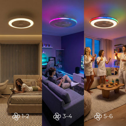 Deckenventilator mit RGB-LED-Licht, Fernbedienung, versteckte Flügel