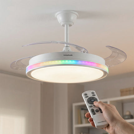 Ceiling Fan with RGB LED, Remote, Retractable Blades
