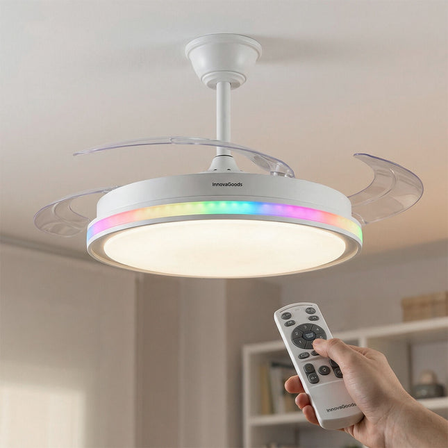Stropní ventilátor s RGB LED, dálkové ovládání, zatahovací lopatky