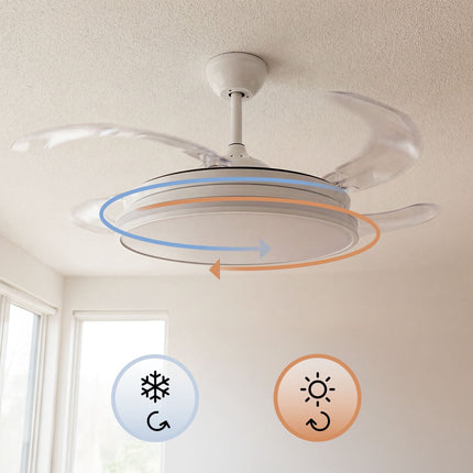 Ceiling Fan with RGB LED, Remote, Retractable Blades