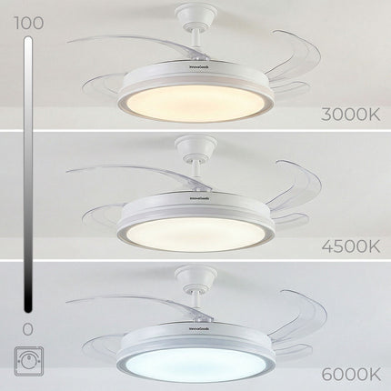 Ceiling Fan with RGB LED, Remote, Retractable Blades