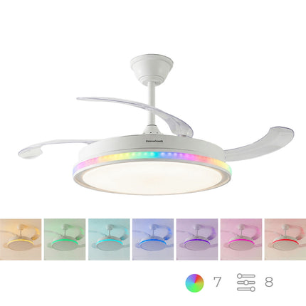 Ceiling Fan with RGB LED, Remote, Retractable Blades