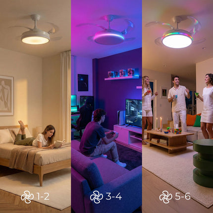 Ceiling Fan with RGB LED, Remote, Retractable Blades